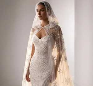 Hand Beaded Sleeveless O-Neck Modern Bridal Dress Crystal Embroidery Draped Satin Skirt Natural Waistline Floor-Length Sweep - Product Image 2