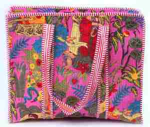 Bolso Tote Acolchado Tropical Rosa, Bolso Tote de Algodón Hecho a Mano, Bolso de Viaje Floral, Bolso de Compras Boho, Bolso de Playa Ligero - Product Image 1