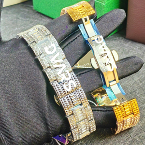 Montre à quartz pour homme de luxe, dorée, entièrement incrustée de diamants simulés, cadran hip-hop bling, bracelet à maillons métalliques - Product Image 6