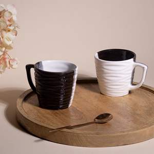 Juego de Café de Cerámica Abhita Moderno y Lujoso de Doble Tono con Diseño de Ondas, 200 ml, Ecológico, Duradero, Portátil, Negro y Blanco, para Oficina y Hogar - Product Image 3