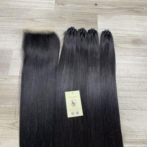 100% cheveux humains jet noir os droit HD dentelle faisceaux suisse HD fermeture cheveux humains de l'usine - Product Image 2