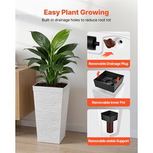 Ensemble de 2 pots de fleurs modernes en plastique de 23 pouces de hauteur pour plantes d'intérieur/extérieur, pour véranda avant, plantes d'intérieur/extérieur - Product Image 5