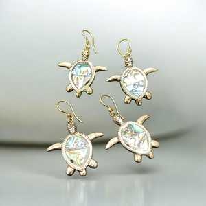 Gold Plated Turtle Drop Earrings With <b>Shell</b> Inlay Bohemian Style Women's Alloy Jewelry - Product Image 1