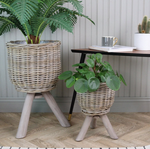 Fabricant vietnamien de pots de rangement au sol en rotin de style rétro avec poignées, tissés à la main, écologiques - Product Image 2