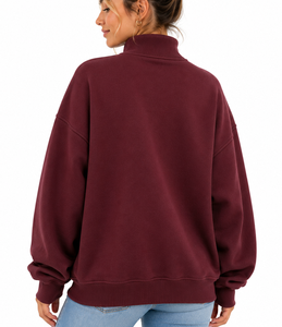Sudadera Oversize de Cuello Alto para Mujer de Alta Calidad, Gris Oscuro con Estampado de Guingán, Hombros Caídos, Forro Polar - Product Image 3