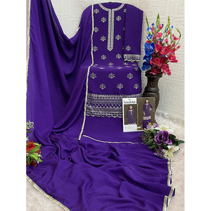 Última Moda en Ropa Pakistaní Estilo Bollywood, el Mejor Diseño en Seda Chinnon con Hermoso Bordado, Conjunto de Kurti y Plazzo - Product Image 1