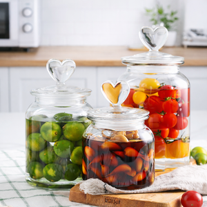 Juego de Recipientes de Vidrio Decorativos Personalizados de 650 ml, 950 ml y 1350 ml con Tapa en Forma de Corazón, Recipientes Herméticos para Cocina, Suministro de Fábrica OEM - Product Image 3