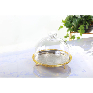 Plateau à gâteau en verre avec couvercle en forme de dôme, forme hémisphérique, réutilisable, support de présentation de dessert fait à la main, fournitures pour gâteaux d'anniversaire à domicile - Product Image 3
