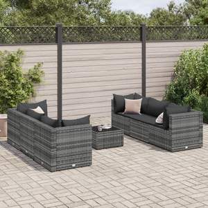 Ensemble de salon de jardin en rotin PE gris, 7 pièces, pour 6 personnes - Product Image 1