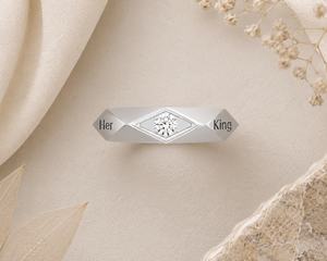 Custom 14KT <b>Silver</b> Plated White Gold Men's Classic Engagement <b>Solitaire</b> Diamond <b>Ring</b> | Angular Geometric Wedding <b>Ring</b> | Fine - Product Image 4