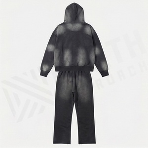 Three Piece Winter Hooded Cargo Sweatpants Set Cotton French Terry Embroidery Crop Acid Wash Breathable Eco <b>Tracksuit</b> - Product Image 2