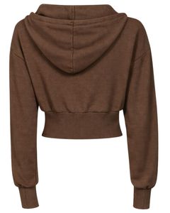 Manufacturer Womens Brown Cropped <b>Zip</b> <b>Up</b> <b>Hoodie</b> Slim Fit Long Sleeve Casual Streetwear Fleece Sweatshirt Custom Logo ODM - Product Image 2