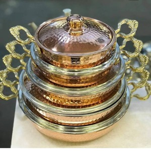 High End Quality Vintage Hammered Copper Soup Pot Set with Lid Double Handle Oven Safe for Gas and Induction Cooker - Product Image 1