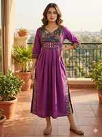 Ensemble Kurta en jean pour femme avec broderie florale, coupe ample, tenue décontractée, pantalon longueur cheville, style indien en coton