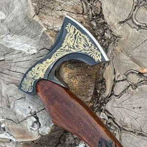 Hache Viking de Qualité Industrielle, Style Nordique, Hache à Barbe, Lame en Acier Carbone, Design Gravé sur Bois pour Décoration Intérieure et Collection - Product Image 6