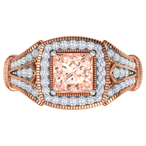 925 Sterling <b>Silver</b> Rose Gold Plated Princess Cut Pink Morganite CZ Double Halo <b>Ring</b> Vintage Luxury <b>Statement</b> <b>Ring</b> for Women - Product Image 1