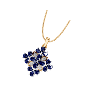 Collar con Colgante de Flor, Piedra de Nacimiento de Septiembre, Zafiro Azul de 5 Quilates, Corte Pera, Chapado en Oro de 14K y 18K, Oro Blanco y Rosa, Estilo Moderno - Product Image 3