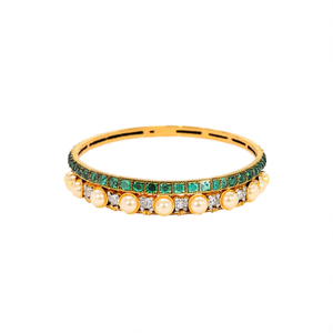 Antique Kemp Stone <b>Bangles</b>-Classic Gold Plated Brass & <b>Copper</b> Bracelet with Pearl & Diamond Accents - Product Image 1