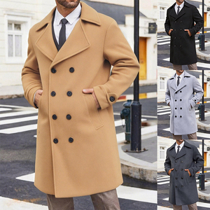 Abrigo de lana beige para hombre, de doble botonadura, con cuello de solapa largo, abrigo cálido de invierno - Product Image 2