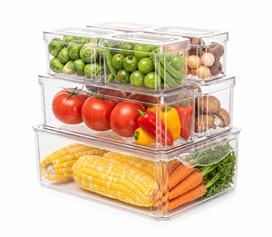 Multi-Purpose <b>Clear</b> Organizer Bin Set, Stackable Storage <b>Containers</b> for Kitchen, Fridge, Pantry & Workspace - Product Image 1