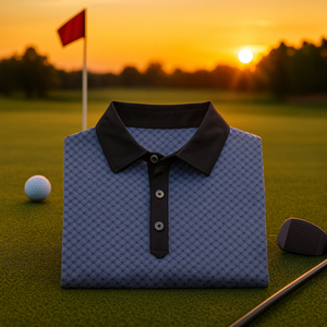 Polo de golf pour homme avec logo personnalisé, manches courtes, tricoté, de haute qualité, gris menthe à carreaux, polo de performance - Product Image 1