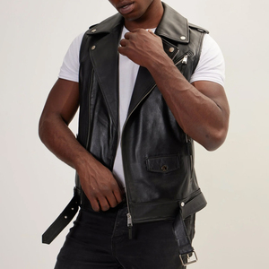 2025 New Professional Motorcycle Leather <b>Vest</b> For Men Wholesale Price Top Quality Leather Waistcoat Motorcycle <b>Vest</b> - Product Image 4
