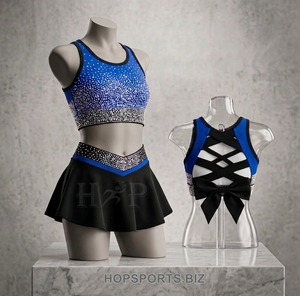 Ensembles soutien-gorge et jupe courte de cheerleading personnalisés avec strass, hauts courts entièrement ornés de strass pour femmes, jeunes filles, tenue d'entraînement de cheerleading - Product Image 3