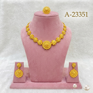 Gold Plated Bridal Jewelry Set with Zircon Stones Trendy Necklace Earrings & <b>Ring</b> Set Women Wedding Engagement Anniversary - Product Image 1