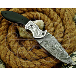 Cuchillo plegable de Damasco hecho a mano con funda de cuero - Product Image 2
