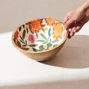 Juego de dos cuencos de madera personalizados con pegatinas impresas en esmalte, cuencos de madera para masa, utensilios de cocina al por mayor, cuencos redondos de madera grandes en oferta. - Product Image 6