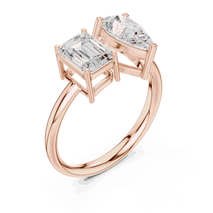 Bague de fiançailles unisexe Toi et Moi en or massif 18 carats avec diamant de laboratoire taille poire émeraude, sertie quatre griffes, style East West - Product Image 6