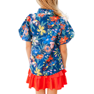 Girls Floral Print <b>Viscose</b>/Cotton Casual Short Sleeve Summer <b>Top</b> Puff Sleeve Blouse OEM ODM Wholesale Custom Brand - Product Image 4