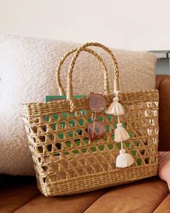 Bolso Tote Casual de Jacinto de Agua con Patrón Rústico Natural, Transpirable, Ligero, con Cierre de Cordón y Asas Dobles, para Verano - Product Image 3