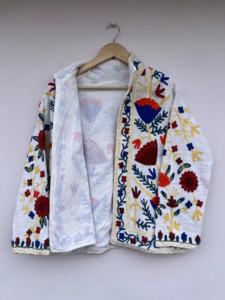 Chaqueta Bomber de Algodón para Mujer, Hecha a Mano, Color Rosa, Bordado Suzani, Transpirable, Estilo Boho Chic, Cierre de Cremallera, Cuello Mandarín, Vintage - Product Image 2