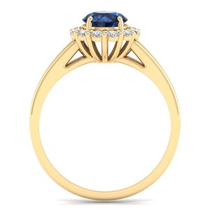 Bague REYES faite à la main en or massif 14 carats avec saphir bleu rond de 0,84 carat pour femme, certifiée GRA, bijoux en moissanite - Product Image 4