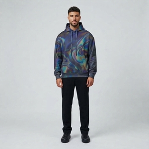 Mens <b>Black</b> Pullover <b>Hoodie</b> With Multicolor Abstract Marble Print Casual Streetwear Sweatshirt - Product Image 1