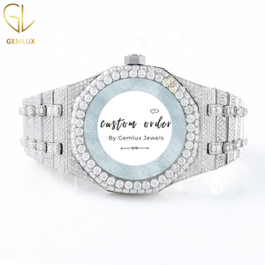 นาฬิกาเพชรโมอิสซาไนต์ D VVS แบบกำหนดเอง ผ่านการทดสอบเพชร หน้าปัดแบบอารบิก แสดงวันที่อัตโนมัติ ประดับเพชรเต็มเรือน สไตล์ฮิปฮอปสำหรับผู้ชาย - Product Image 2