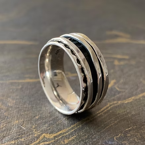 <b>Silver</b> <b>Spinner</b> <b>Ring</b> Multi Band Black Inlay Trendy fashionable Customized for Unisex Wear Minimalist Jewelry - Product Image 2