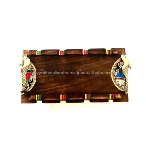 Bandeja de Madera para Servir con Asas y Otomana para Desayuno/Comida, Color Personalizado, Artesanía Tayyab - Product Image 1