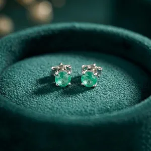 Pear Emerald Stud Earrings Tiny <b>Light</b> Green Post Five Millimetre <b>Push</b> Back 925 Sterling Silver Classic Gift May Birthstone - Product Image 5
