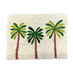 Mini porte-monnaie perlé motif palmier en tissu de coton écologique avec fermeture éclair brodée, idéal pour collectionner les pièces de monnaie, cadeau pour femme - Product Image 1