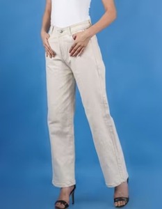 Jean en denim taille haute pour femme petite et grande taille - Longueur genou, coupe ajustée vintage, coton écologique - Product Image 1