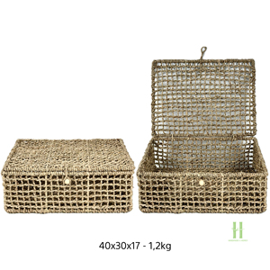 Natural Seagrass Storage <b>Box</b> Hand-woven Wicker Basket with Lid Desktop Makeup Organizer Jewelry <b>Keepsake</b> <b>Box</b> Sundries Container - Product Image 5