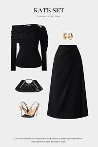 Jupe classique noire évasée à taille haute pour femme |   Jupe Kate pour Tenue de Bureau Formelle |   LAVIEM - Product Image 6