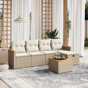 Ensemble de canapés de jardin en rotin PE beige avec structure en acier thermolaqué et bois d'acacia, mobilier d'extérieur de haute qualité - Product Image 1