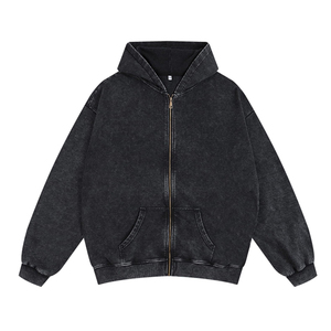 Sweat à capuche pour homme de haute qualité, style streetwear, effet délavé à l'acide, léger, zippé, confortable, coupe ample, design personnalisable. - Product Image 4