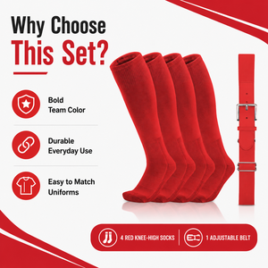 WARPRO INDUSTRY Custom <b>Red</b> Baseball 2 1 Socks <b>Belt</b> Set Knee High Sports Socks Adjustable Elastic <b>Belt</b> Buckle Closure Polyester - Product Image 6