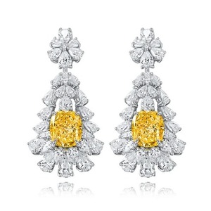 Luxury Chandelier <b>Earrings</b> With Cushion Cut Yellow <b>Diamond</b> Flower Halo Claw Setting For Women Wedding Jewelry - Product Image 1