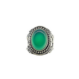 Anillo de Esmeralda Vintage para Hombre, Anillo de Plata 925 con Patrón de Flores Antiguas, Anillos de Piedra de Ágata Verde para Hombre, Joyería de Lujo al por Mayor - Product Image 1