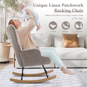 Poltrona a dondolo imbottita Teddy con schienale alto, comoda poltrona per soggiorno e camera da letto, sedia versatile. - Product Image 3